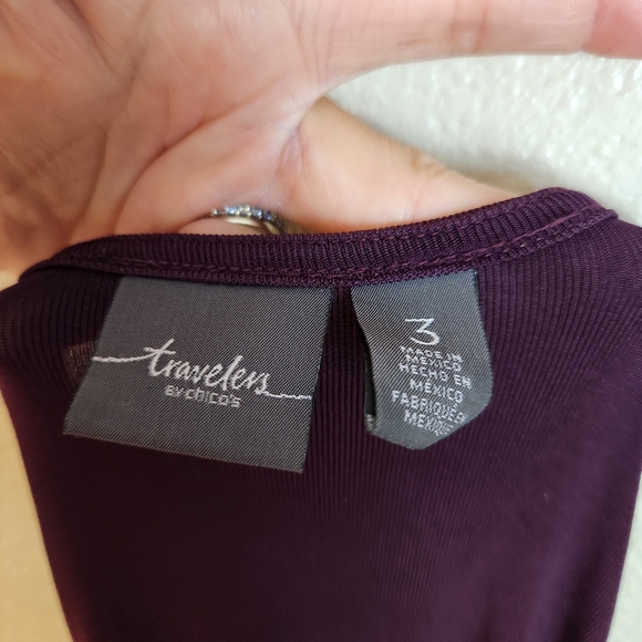 Chico’s Travelers Long Sleeve Purple Slinky Asymmetrical Tunic Acetate Top - Picture 2 of 8